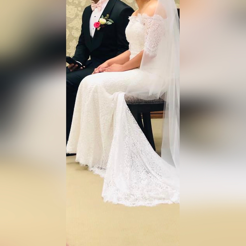 Watters Off-Shoulder Lace Wedding Dress in Ivory - Picture 7 of 7